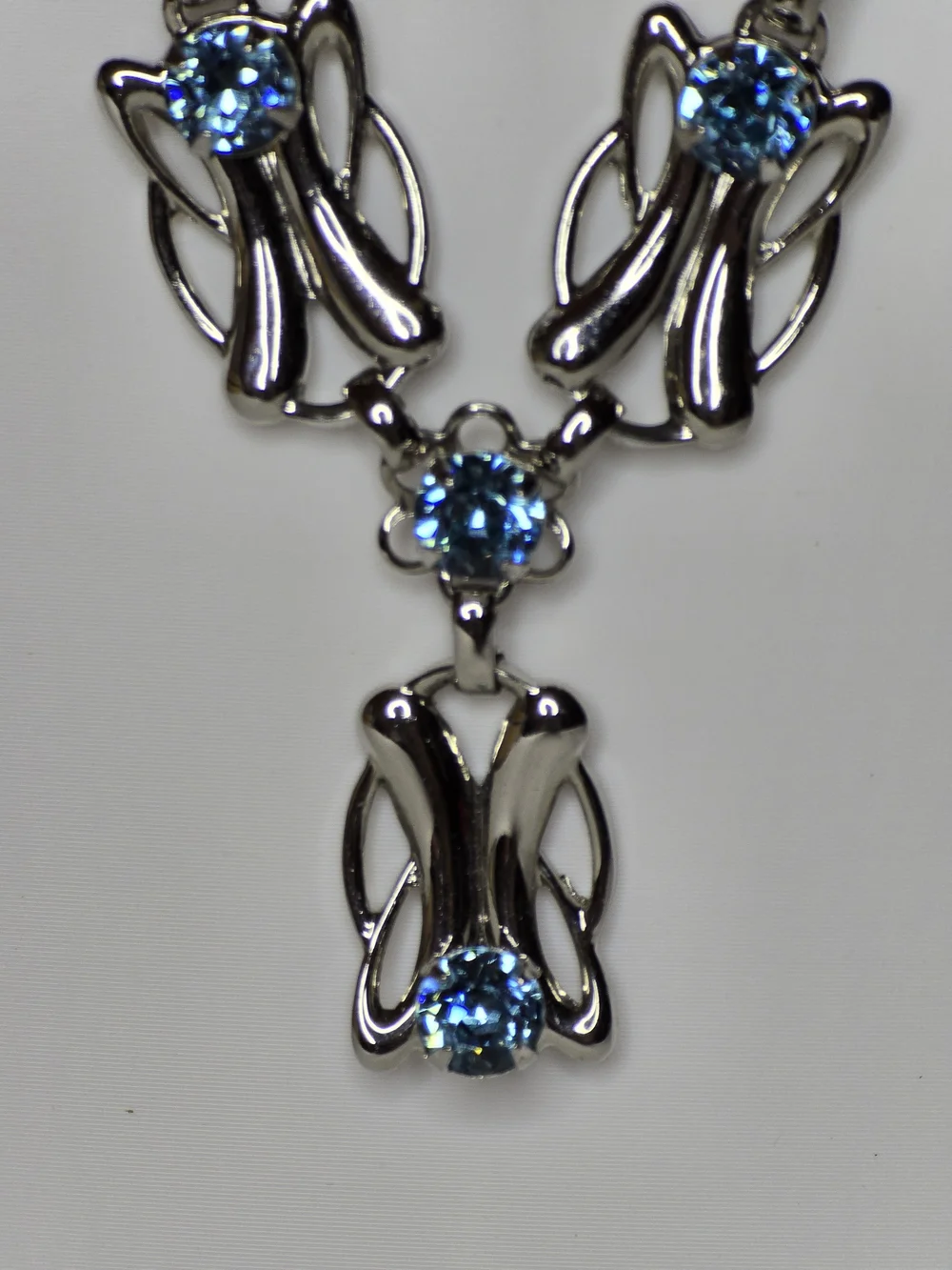 VTG 1953 Sarah Coventry Capri Necklace Blue Rhinestone Silvertone Mid Century